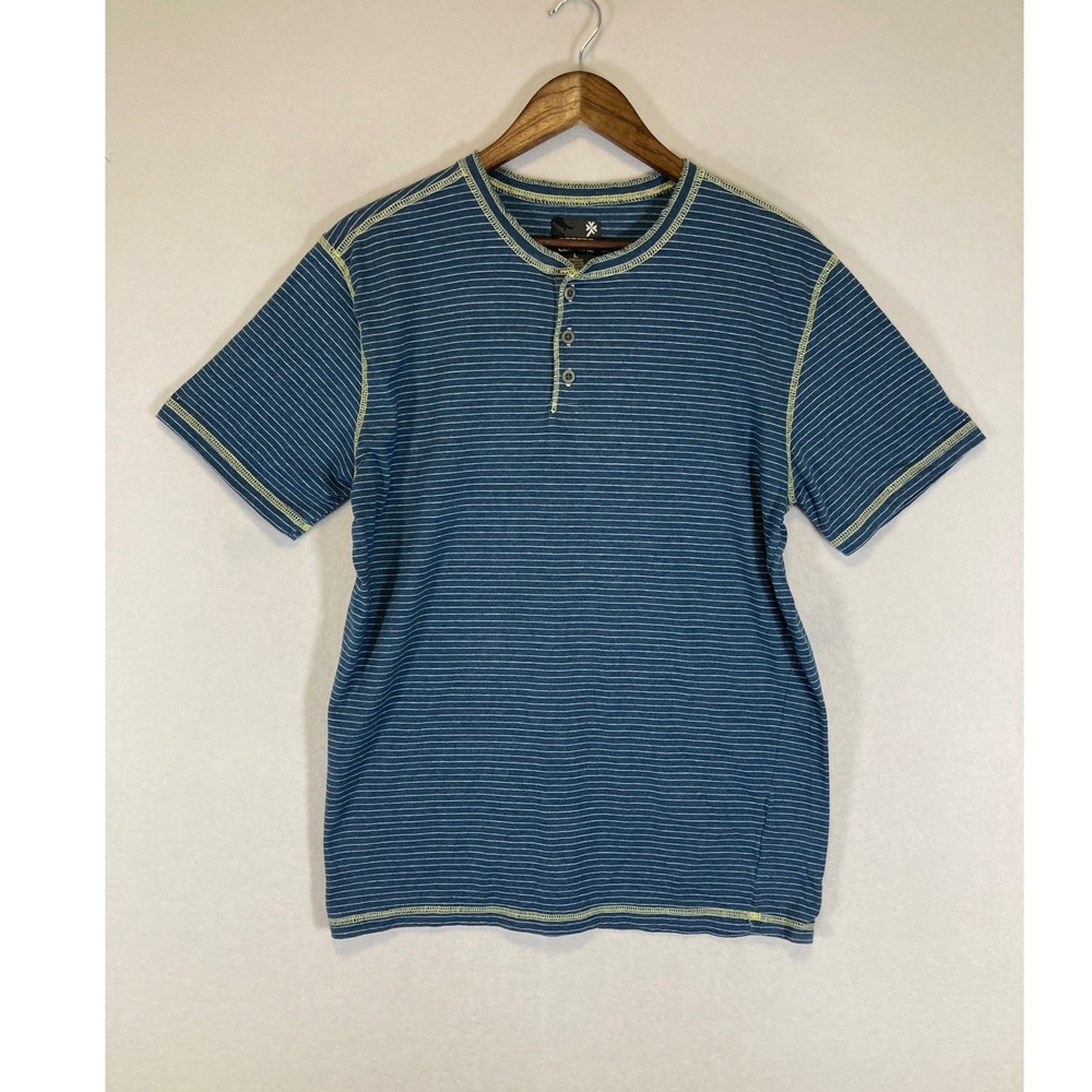 Casual Modern Culture Mens Large Blue Striped Henley Contrast Stitch Tee